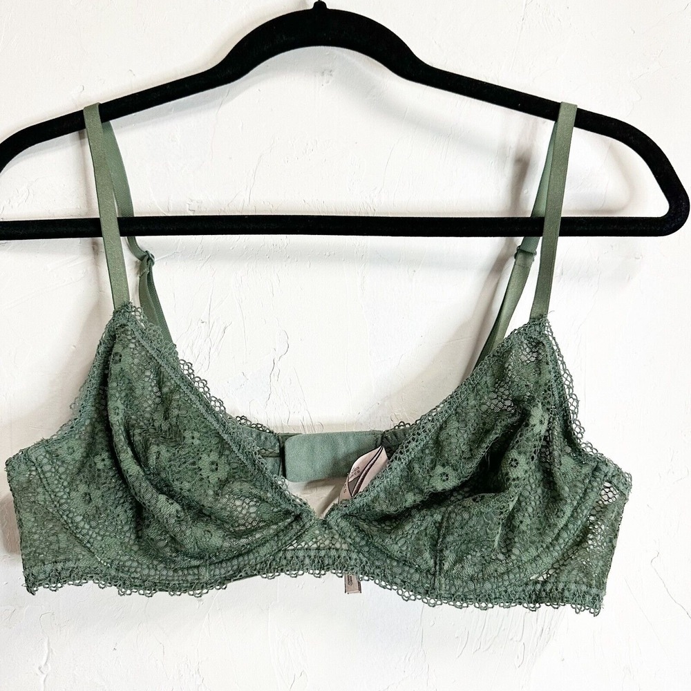 Victoria's Secret Green Lace Bralette Wireless Bra Womens Large Floral Intimate